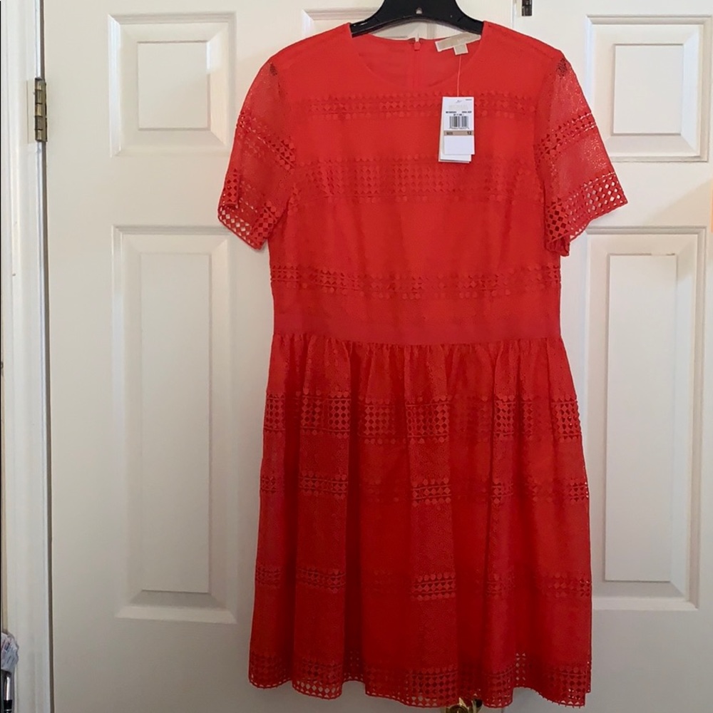 MICHAEL Michael Kors Red Eyelet Short-Sleeve Fit & Flare Mini Dress